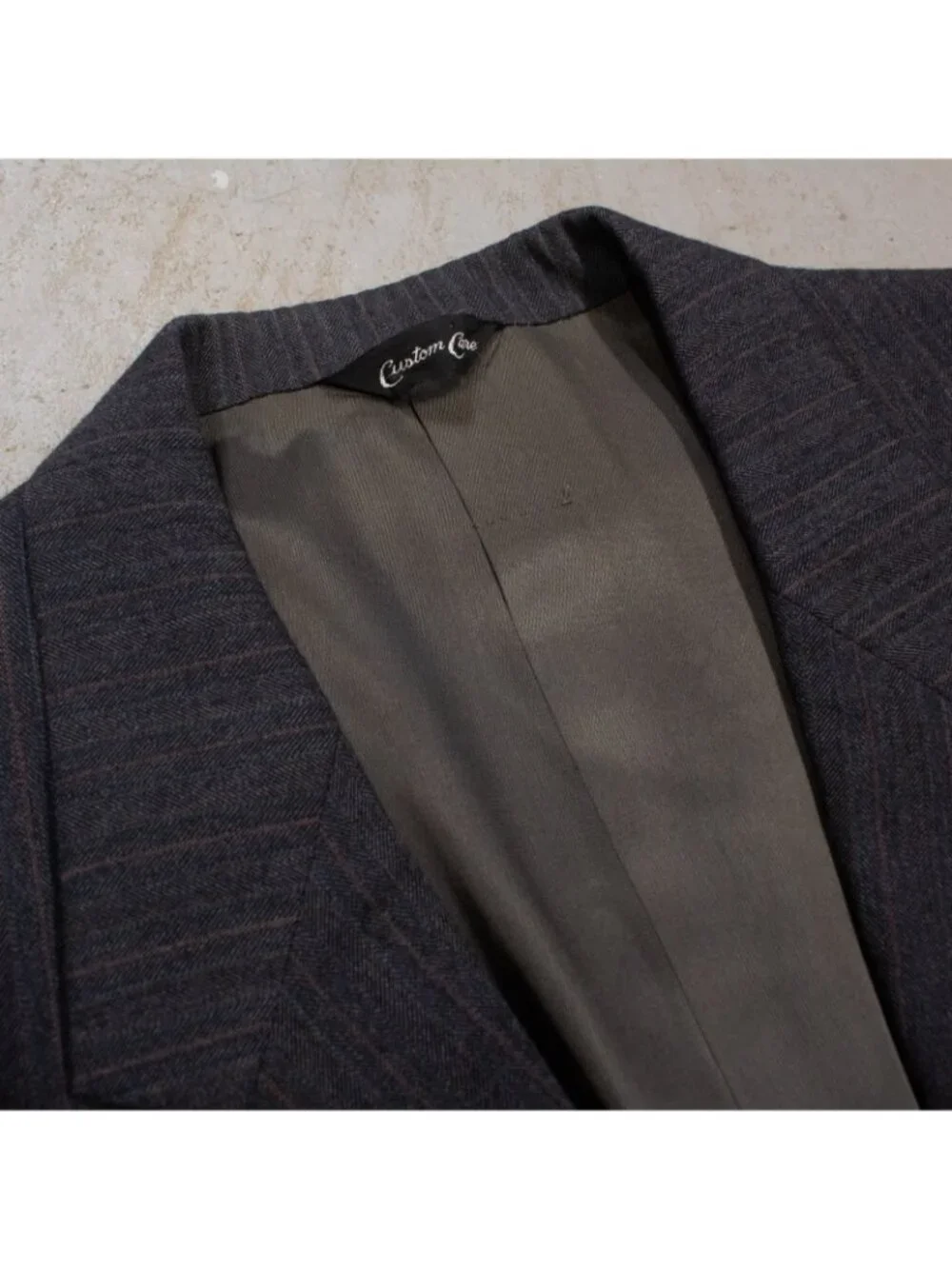 Vintage Bespoke Suit 80s Herringbone Striped England Wool 2pc Grey 48R 39x31